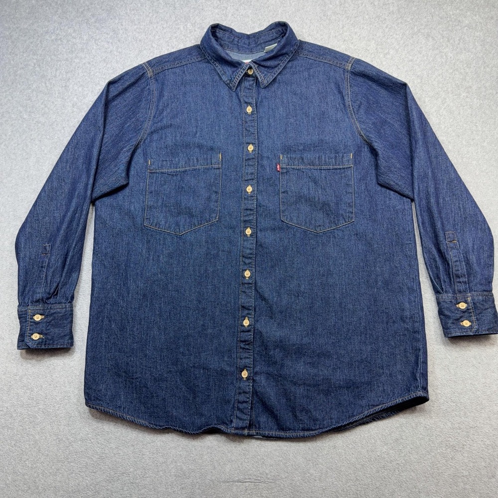 Levis Denim Shirt Mens XL Blue Long Sleeve Button Front Western Workwear Casual